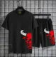 Black Chicago Bulls Printed Cotton Half Sleeves O Neck Short & Tshirt For Men & Boys